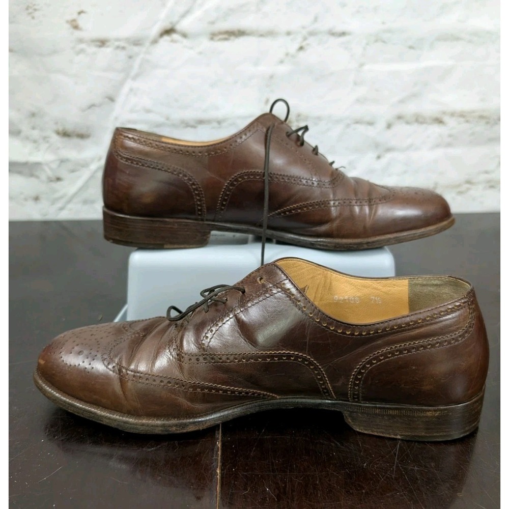 VTG 80s 90s Bruno Magli Italian Wingtip Brogue Oxfords Mens 7.5 Leather Italy - Picture 2 of 8